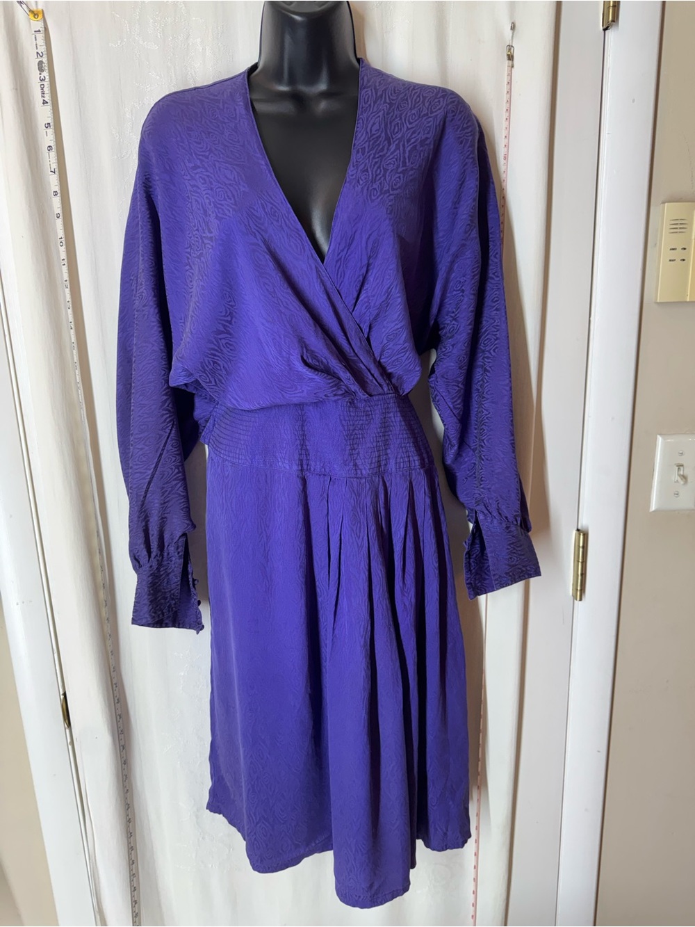 Vintage Purple Long-Sleeve Wrap Dress